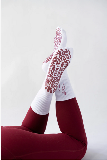 CHERRY Series グリップソックス｜White × Burgundy